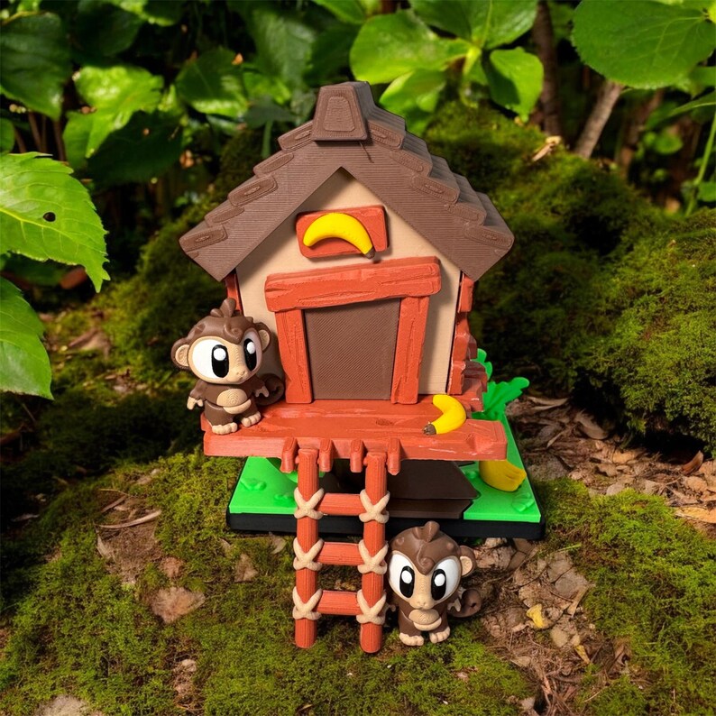 3D Printed Monkey Treehouse Playset Jungle Theme With 3 Monkey Figures ...