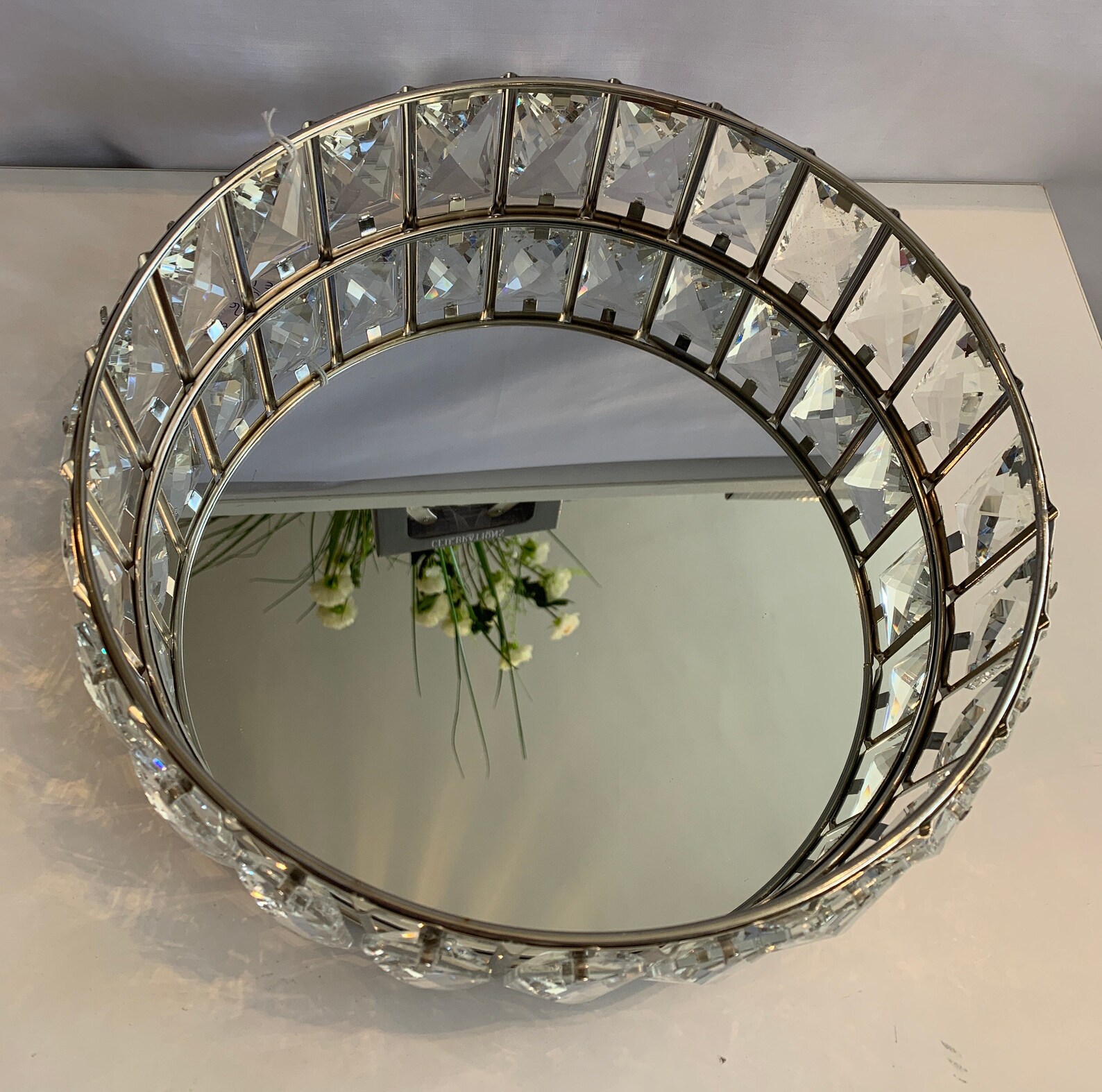 Crystal display tray 26cm mirrored base crystals around Etsy