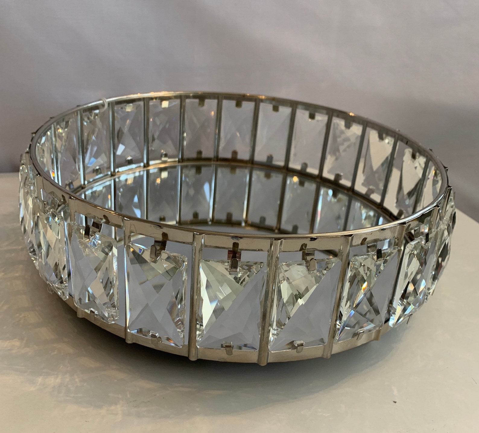 Crystal display tray 26cm mirrored base crystals around Etsy