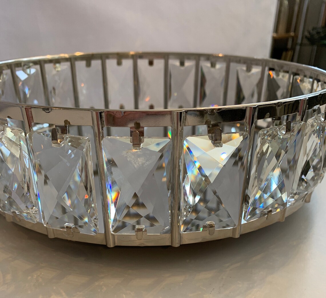 Crystal display tray 26cm mirrored base crystals around Etsy