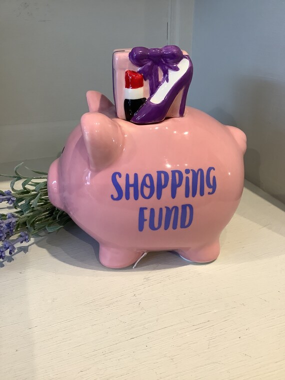 Ceramic Piggy Bank . Savings . Shopping Fund . Gift Idea . Novelty