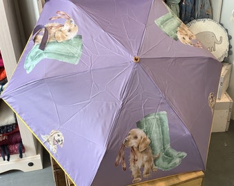 Wrendale dog umbrella,folding umbrella,purple,fabric case, dog, birthday, Christmas present,ladies gift, fun design, country gift,