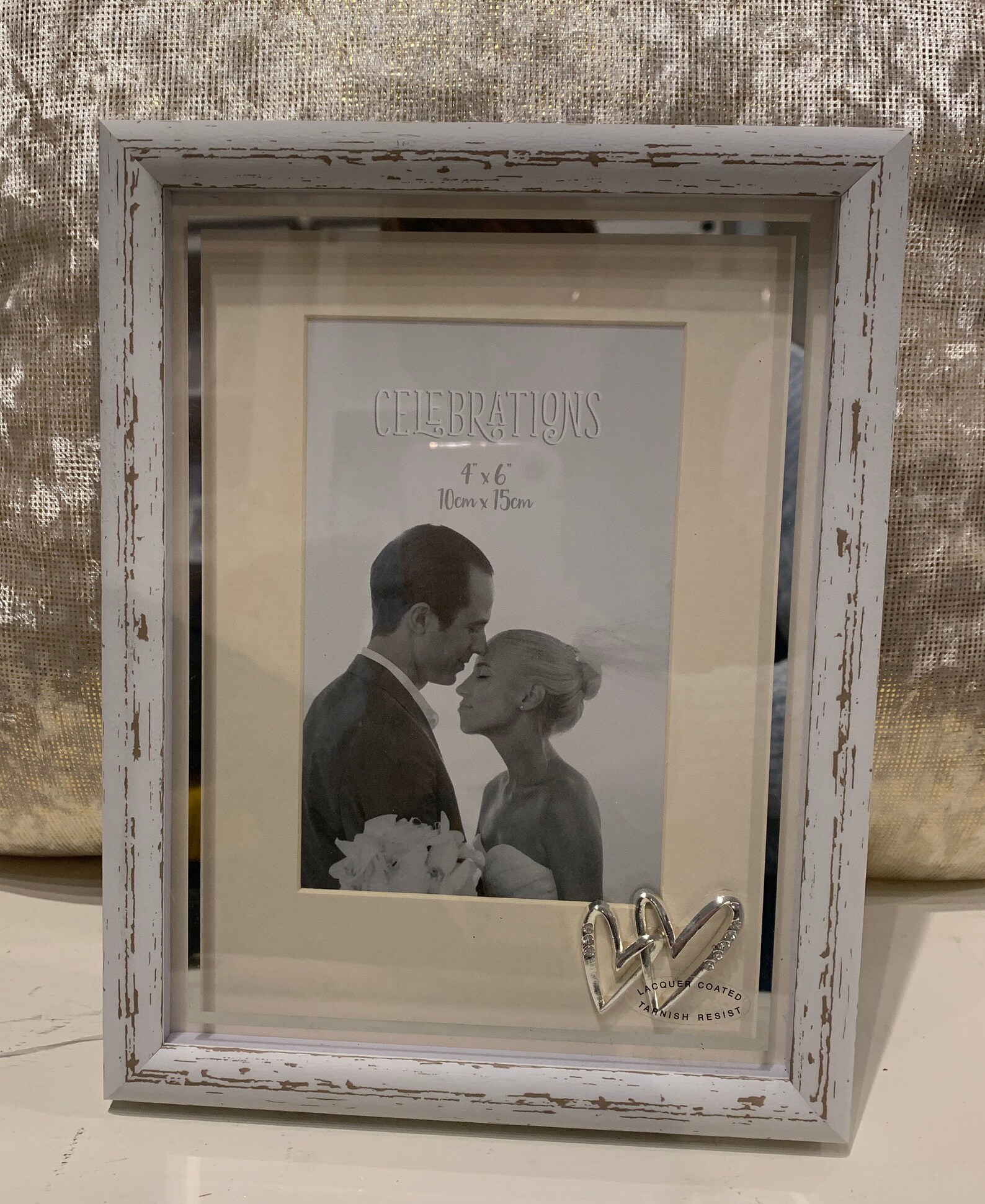 Wedding 6x4 Photo Frame With 2 Entwined Hearts. White Washed Etsy