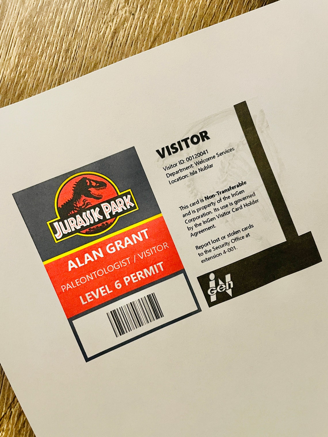 Alan Grant Jurassic Park Cosplay ID Badge Jurassic World - Etsy