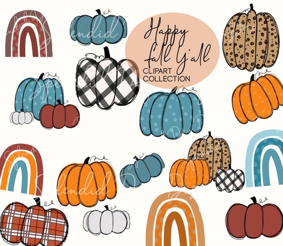 Fall Pumpkin Clip Art Fall Clip Art Autumn Rainbow Happy Etsy