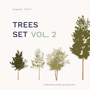 Träd Clipart-paket | Botaniska illustrationer, vetenskapliga etiketter (digital nedladdning)