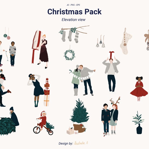 18 Flat vector people Christmas set illustration