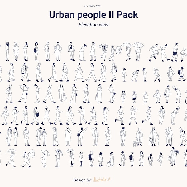 Set von 100 Vektor-Illustrationen der urbanen Menschen