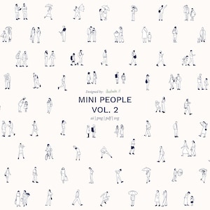 Mini Personnages Vol. 2 – Vecteurs plats PNG, AI, SVG – Silhouettes humaines pour l’architecture et le design