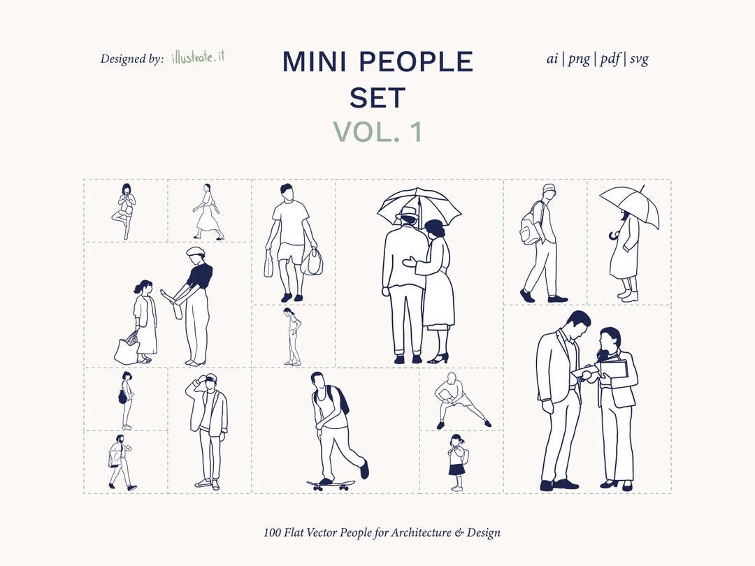 Mini People Vector Set | Flat Illustration Silhouettes for Architecture ...
