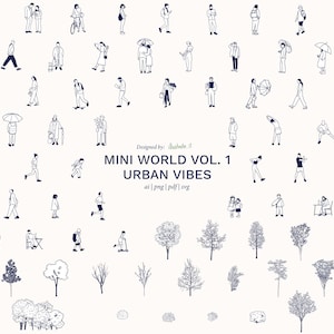Mini Mundos – Vol. 1: Entorno Natural –– Vectores planos PNG, AI, EPS – Personas y árboles para diseño arquitectónico