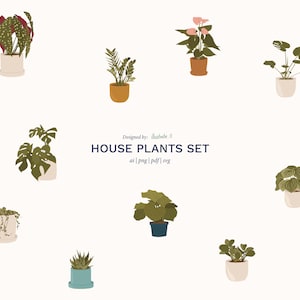 Set of 10 Flat Vector Houseplants – PNG, AI, SVG – Vegetation Cutouts for Architecture & Design