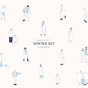 Flat Vector People – Winter Set – PNG, AI, SVG – Human Scale Cutouts for Architecture & Design