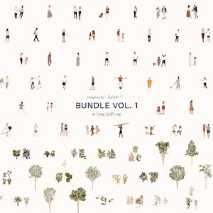 Illustrated Cutouts Bundle – Plants, Trees & Human Figures – PNG, AI, SVG – For Architecture and Design
