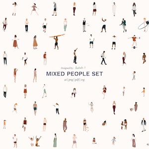 Personnages vectoriels plats - Ensemble mixte - PNG, AI, SVG - Découpes à l'échelle humaine pour l'architecture et le design