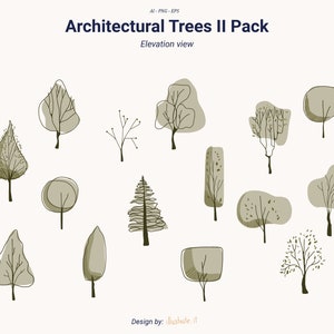 Platte vectorbomen, uitgesneden bomen, architecturale bomen