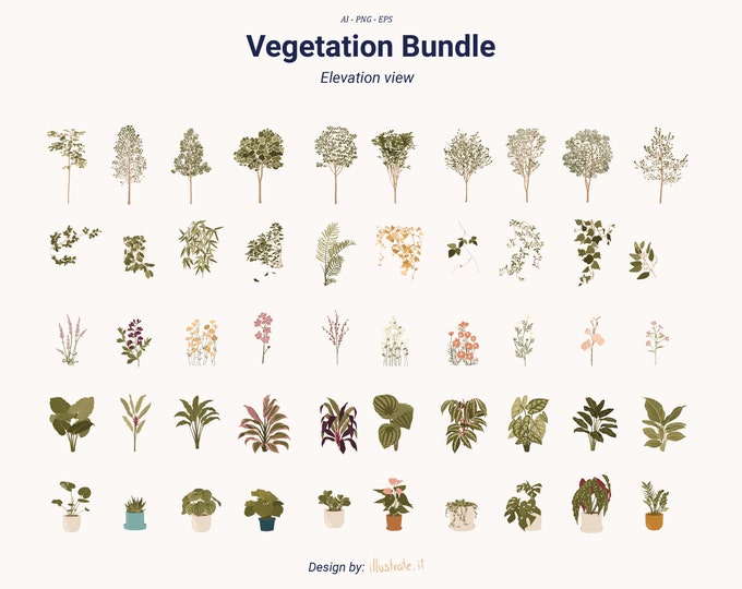 10 Set of Flat Vector Trees Clipart Flat Vector Plant Illustration AI ...