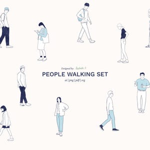10 Flat Vector People – Walking – PNG, AI, SVG – Human Scale Cutouts for Architecture & Design