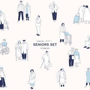 15 Flat Vector People – Seniors – PNG, AI, SVG – Human Scale Cutouts for Architecture & Design