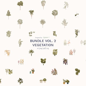 Illustrated Cutouts Bundle – Plants, Trees & Floral Elements –AI, PNG, SVG – For Architecture and Design
