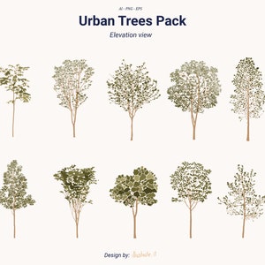 Tree Palette Vol. 1 – Minimal Color Illustrations– PNG, AI, EPS – Vegetation  Cutouts for Architecture & Design