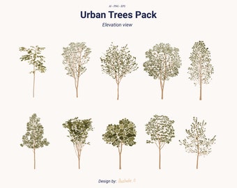 Platte vector stedelijke bomen, uitgesneden vegetatie. set van 10 vectorplanten