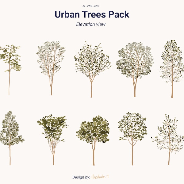 Flat vector Urban trees, cutout vegetation. set of 10 vector plants