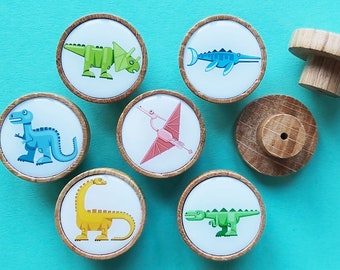 6x Knoppen Dinosaur Robot Houten Eiken handvat lade kast meubels Pull Boy Kid