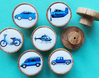 6x Pomos Vehículos Coche Avión Madera Roble Tirador Cajón Armario Muebles Tirador Niño