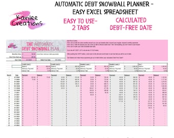 Automatic Debt Snowball Planner, Excel Spreadsheet Payoff Debt tracker, Easy to Use Calculator for Debt Free Plan, Ramsey Snowball Plan,