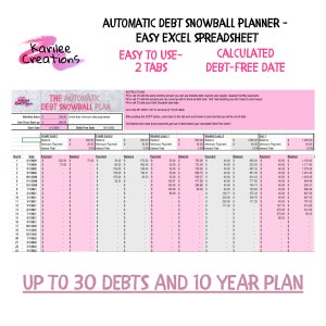 Automatic Debt Snowball Planner, Excel Spreadsheet Payoff Debt tracker, Easy to Use Calculator for Debt Free Plan, Ramsey Snowball Plan,