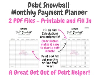 2022 Debt Payment Planner with Monthly Snowball Budget and Date Paid Record | 2 Instant Digital Download PDF files | Print and Fill-in