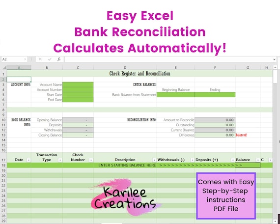 Bank reconciliation worksheet excel