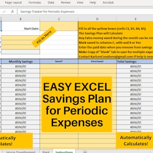 Savings Planner and Tracker | For Periodic Expenses and Large Purchases | Easy EXCEL Template | Sinking Funds Excel