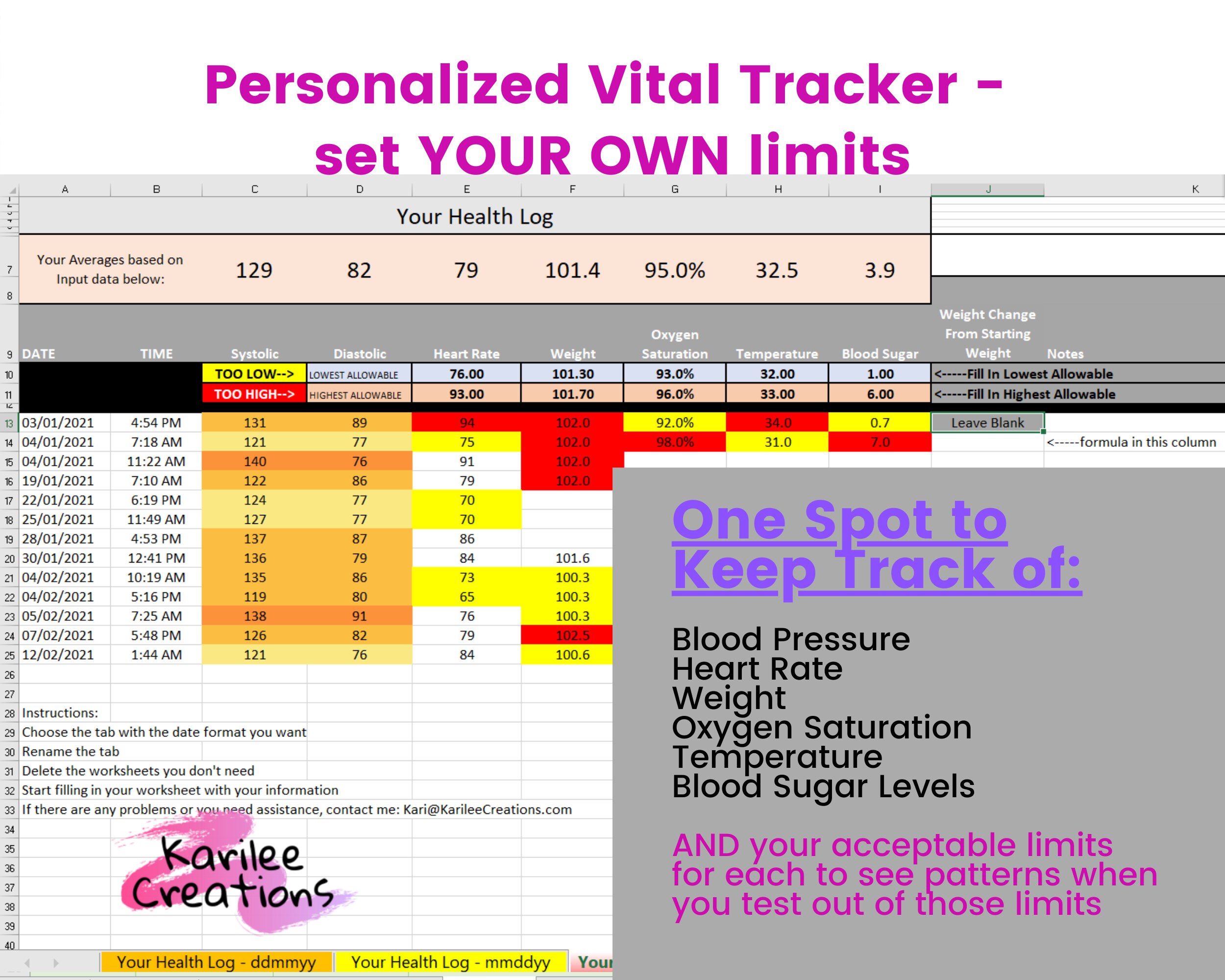 Easy Vital Health Tracker - Blood Pressure Log, Heart Rate Log, Weight ...