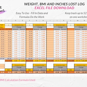 Gewicht, BMI en meetlogboek | Eenvoudige Excel-calculator en gezondheidslogboek | Gewichtsverliesdagboek | Lichaamsmeting | Karilee Creations Excel-bestand