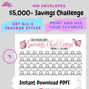 Afdrukbare 100 envelop besparingen Challenge Tracker, besparingsdoel, gelduitdaging, digitale tracker, besparingsuitdaging PDF, geldbesparende doelstellingen