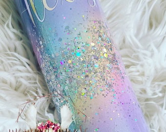 Rainbow Burst // Glitter Tumbler // purple // green // yellow // rainbow // silver // personalized tumbler // holographic