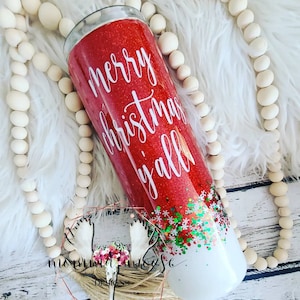Merry Christmas Y'all // Glitter Tumbler // red // green // white // Christmas // snowflake // personalized tumbler // Winter