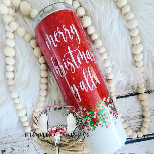 Merry Christmas Y'all // Glitter Tumbler // red // green // white // Christmas // snowflake // personalized tumbler // Winter