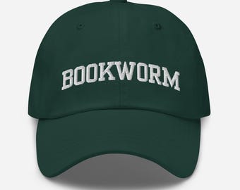 Bookworm Hat, Embroidered Hat, Book Lover Hat, Teacher Gift Hat