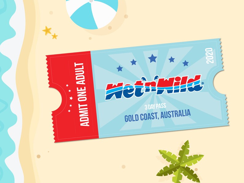 PRINTABLE Theme Park Novelty Gift Tickets Gold Coast Etsy Australia