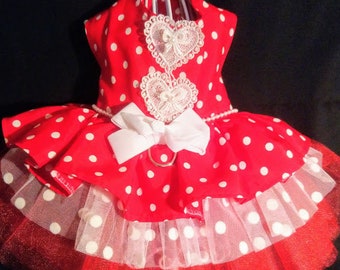 Cute Custom Hand Made, Red Harness Dress For Small Breed Dog and Puppy