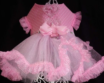 Unique Custom Handmade Pink Harness Dress For Small Breed Dog and Puppy