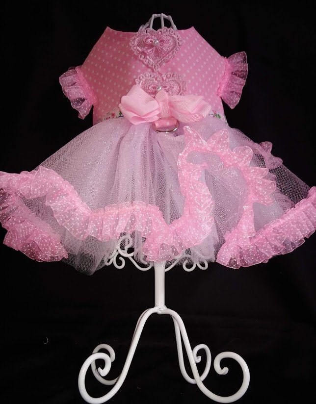 Unique Custom Handmade Pink Harness Dress For Small Breed Dog and Puppy