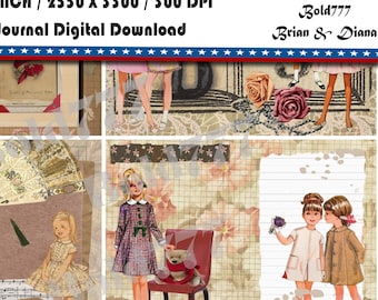 Diario creativo de hermanas: Collage digital de 18 páginas (Descarga digital)