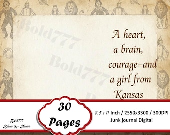 Wizard of Oz Ephemera Kit | Vintage Journal Backgrounds, Pages (Digital Download)