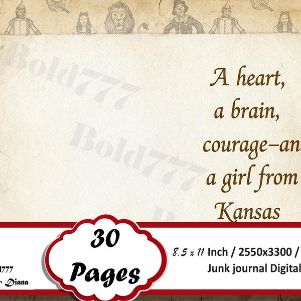Wizard of Oz Ephemera Kit | Vintage Journal Backgrounds, Pages (Digital Download)