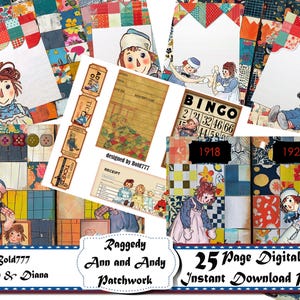 DIGITAL 37 PAGES of Patchwork Raggedy Ann and Andy Junk journal DIGITAL instant printable
