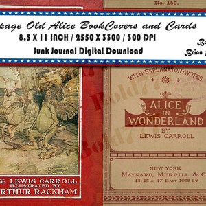 Alice in Wonderland Book Covers & Cards: Junk Journal Ephemera (Digital Download)